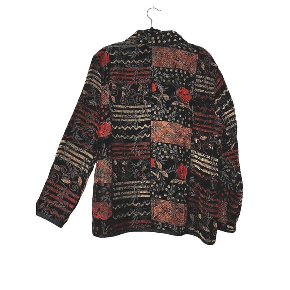Coldwater Creek Size 1X Reversible Chenille Patchwork/ Black Brocade Jacket - Picture 2 of 9